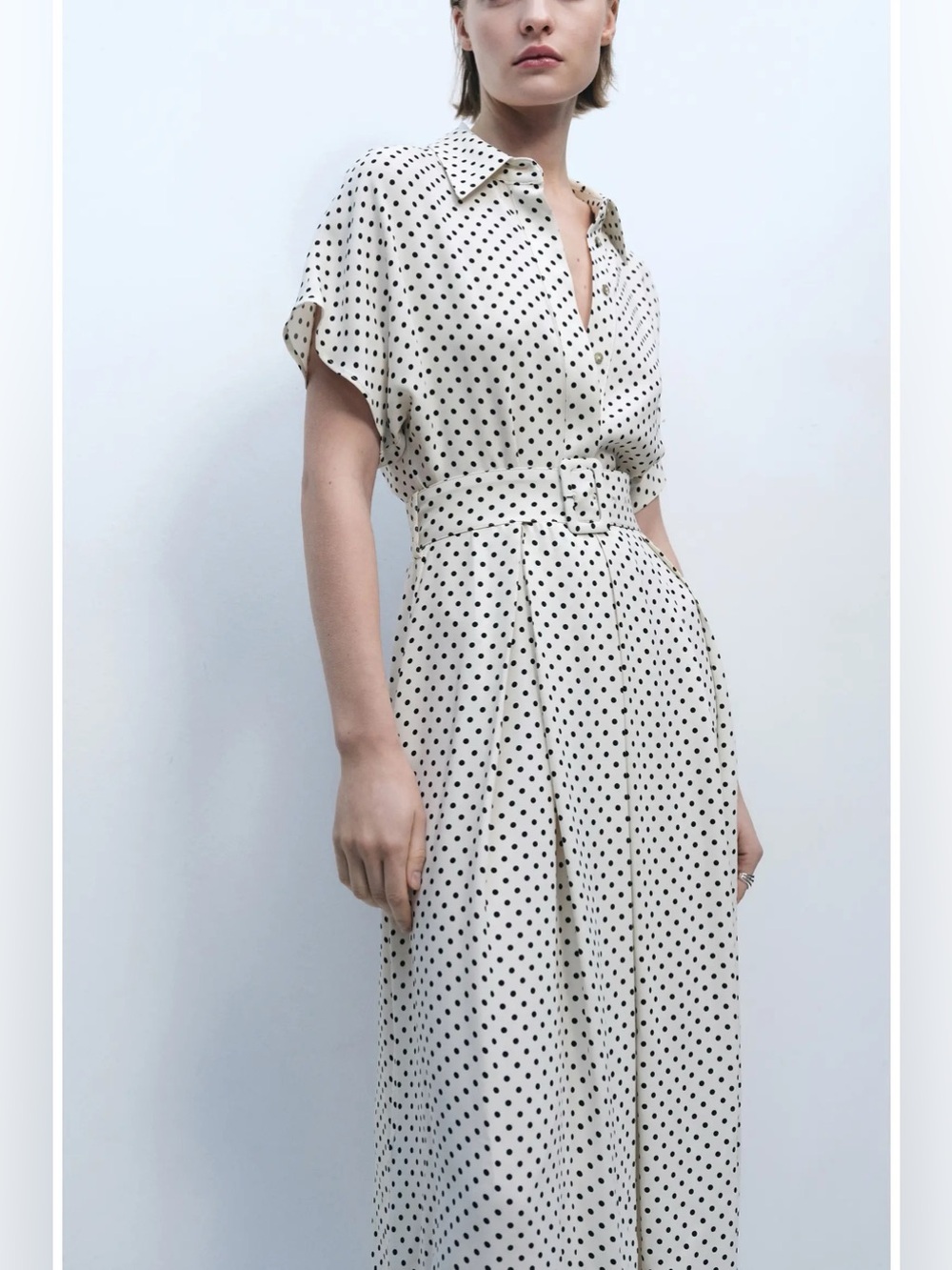MANGO POLKA DOT BELTED SHIRTDRESS